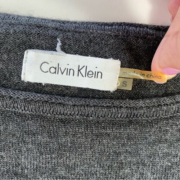 Calvin Klein dress with wide crew neckline & sparkly gems, pullover, wool blend - Picture 8 of 9